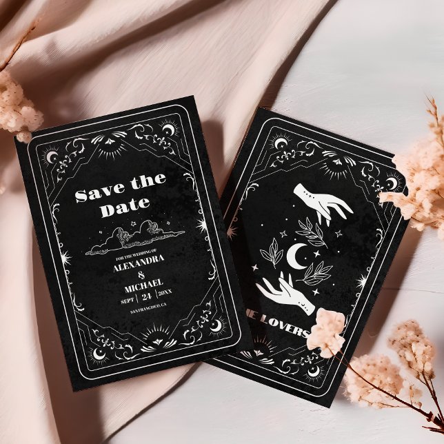 Reserva La Fecha Tarot Blanco y Negro Los Enamorados Boda (Subido por el creador)