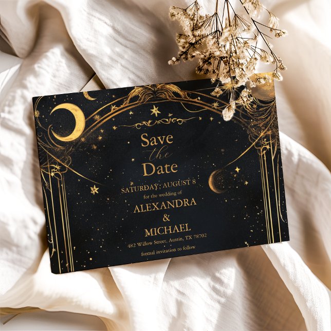 Reserva La Fecha Tarot Boda celeste Sun Moon Stars Gold (Subido por el creador)