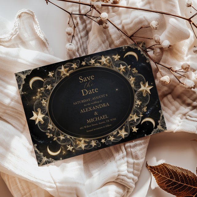 Reserva La Fecha Tarot Celestial Boda Sol Luna Estrellas Oro (Subido por el creador)