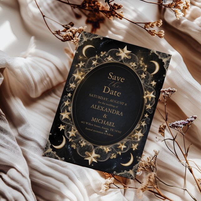Reserva La Fecha Tarot Celestial Boda Sol Luna Estrellas Oro (Subido por el creador)