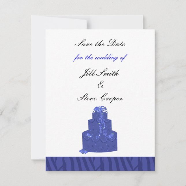 Reserva La Fecha Tarta de Boda Azul Real Save the Date (Anverso)