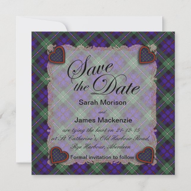 Reserva La Fecha Tartán de clan escocés de Mackenzie - Plaid (Anverso)