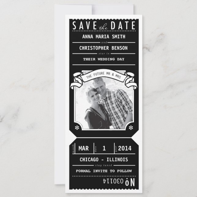 Reserva La Fecha Teatro Ticket Foto Guardar fecha en negro (Anverso)