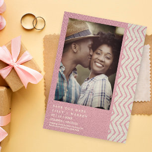 Reserva La Fecha Tejido de color rosa romántico Zig Zag Foto