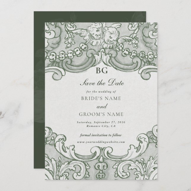 Reserva La Fecha Tema Boda del Fiesta del Jardín Verde Botánico Vin (Anverso / Reverso)