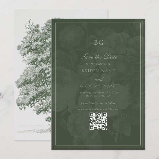 Reserva La Fecha Tema Boda del Fiesta del Jardín Verde Botánico Vin (Anverso / Reverso)