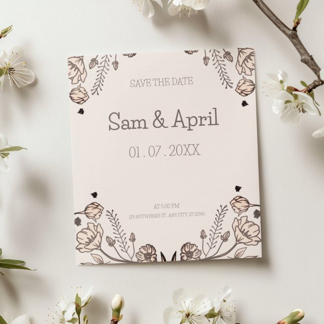 Reserva La Fecha Tema Boda floral marrón (save the date wedding card in your theme)