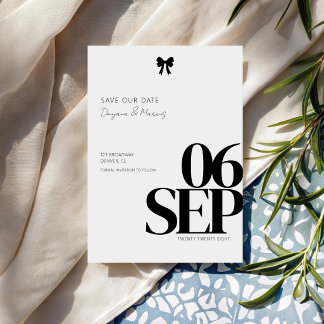 Reserva La Fecha Tema de Boda Simple Minimalista con Lazo Negro