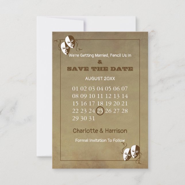 Reserva La Fecha Tema de entrada de teatro de teatro de bodas (Anverso)
