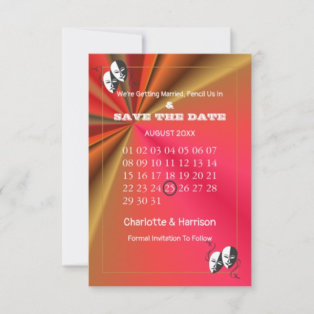 Reserva La Fecha Tema de entrada de teatro para boda (Anverso)