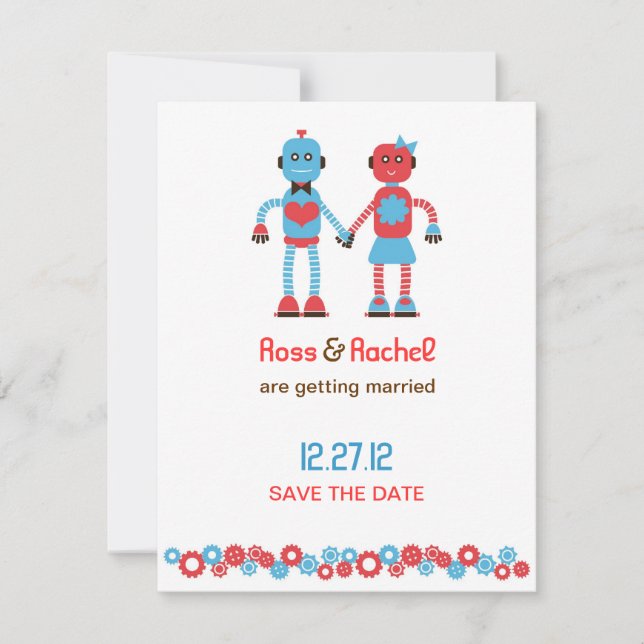 Reserva La Fecha Tema de Robot Encantador para Boda Save the Date (Anverso)