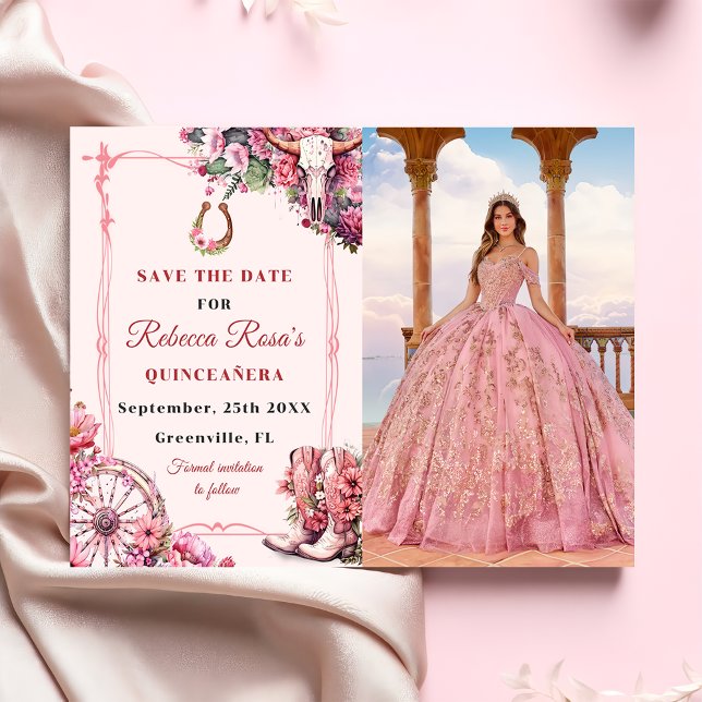 Reserva La Fecha Tema quinceanera del Boho Rústico Rosa (Subido por el creador)