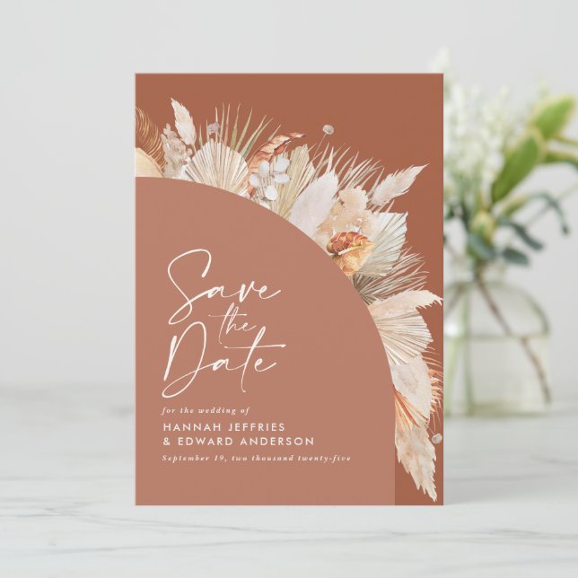 Reserva La Fecha Terracota bohemia moderna pampas césped elegante (Anverso de pie)