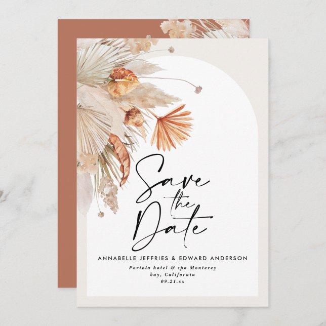 Reserva La Fecha Terracota botánica moderna bohemia pampas césped (Anverso / Reverso)