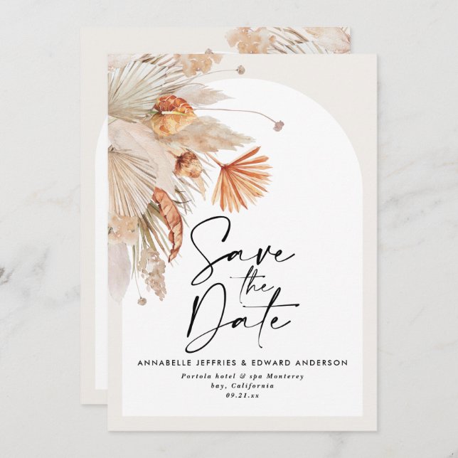 Reserva La Fecha Terracota botánica moderna bohemia pampas césped (Anverso / Reverso)