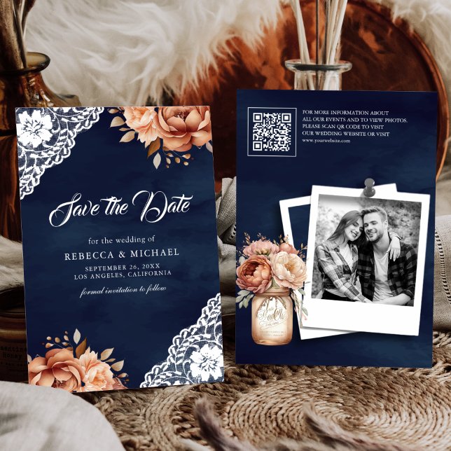 Reserva La Fecha Terracota Código QR Fotográfico Bodas Navales Flor (Subido por el creador)