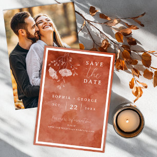 Reserva La Fecha Terracota Floral Save the Date con Foto Detrás