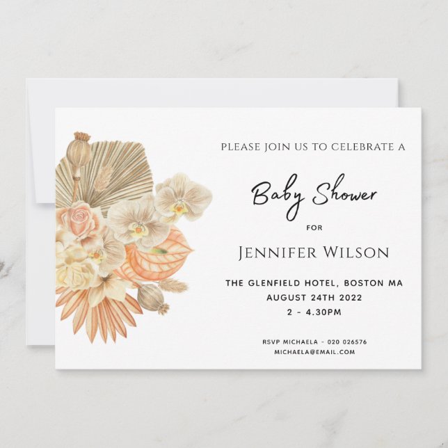 Reserva La Fecha terracota hierba bohemia foto ducha bebé (Anverso)