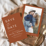 Reserva La Fecha Terracota salva la foto del Boho Minimalista<br><div class="desc">Boda Boho Terracotta Salven las tarjetas de fecha que tienen una foto en el frente. Las tarjetas Save the Date contienen una moderna tipografía de escritura cursiva con letras a mano que son elegantes,  simples y modernas para usar después de la minimalista celebración del día de la boda.</div>