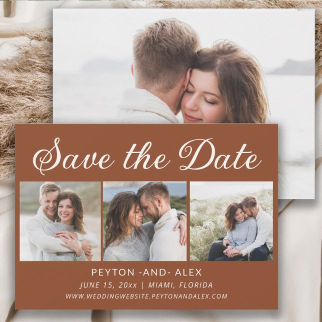Reserva La Fecha Terracotta 4-Photo 2-Sided Boda Save Date (Terracotta 4-photo wedding Save the Date card)