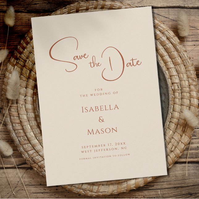 Reserva La Fecha Terracotta Boda minimalista moderna (Minimalist Modern Wedding Terracotta Save The Date)