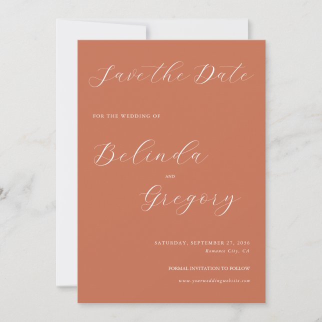 Reserva La Fecha Terracotta Elegant Script Calligraphy Boda (Anverso)