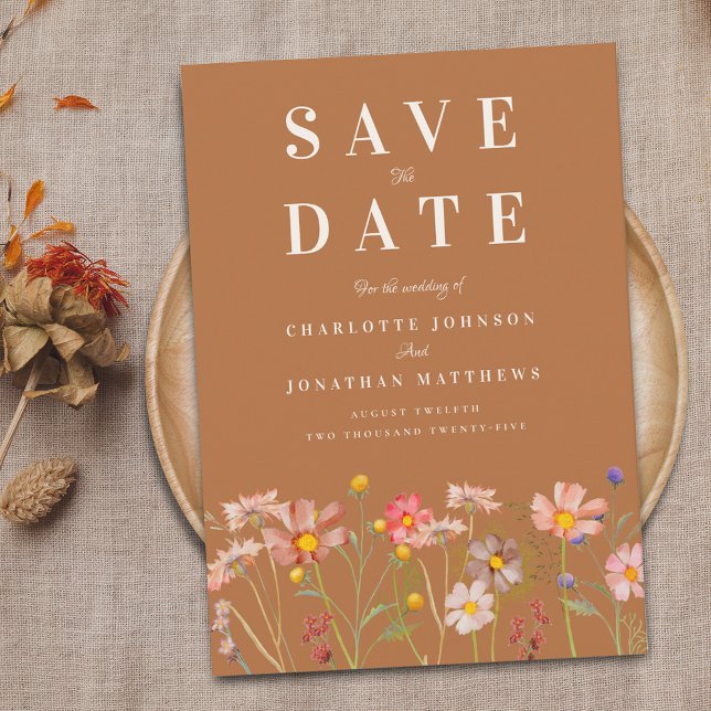 Reserva La Fecha Terracotta Elegante Boda de Flor Silvestre (Terracotta Elegant Wildflower fall Wedding save the date)