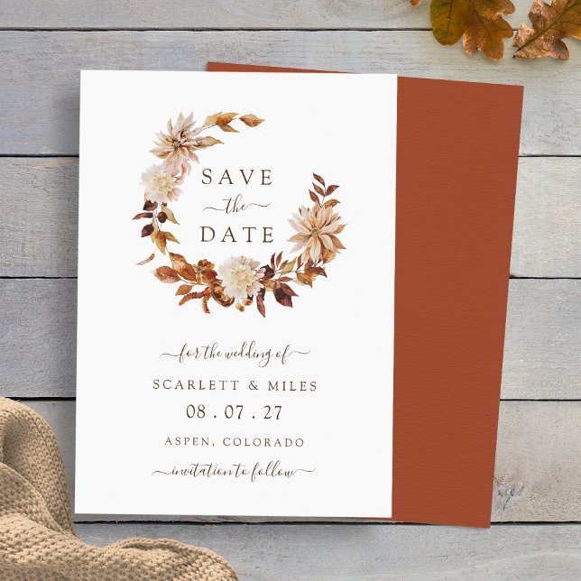 Reserva La Fecha Terracotta Fall Wreath Wedding Save The Date (Terracotta Fall Wreath Wedding Save The Date Invitation by Painted Paperie
)