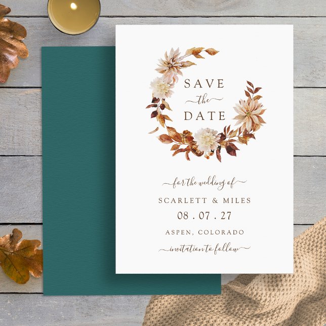 Reserva La Fecha Terracotta Fall Wreath Wedding Save The Date (Terracotta Fall Leaves Wreath Wedding Save The Date by Painted Paperie
)