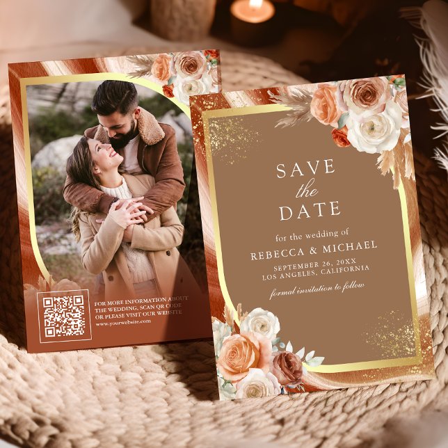 Reserva La Fecha Terracotta Floral Beige Gold Boda de fotografía co (Subido por el creador)