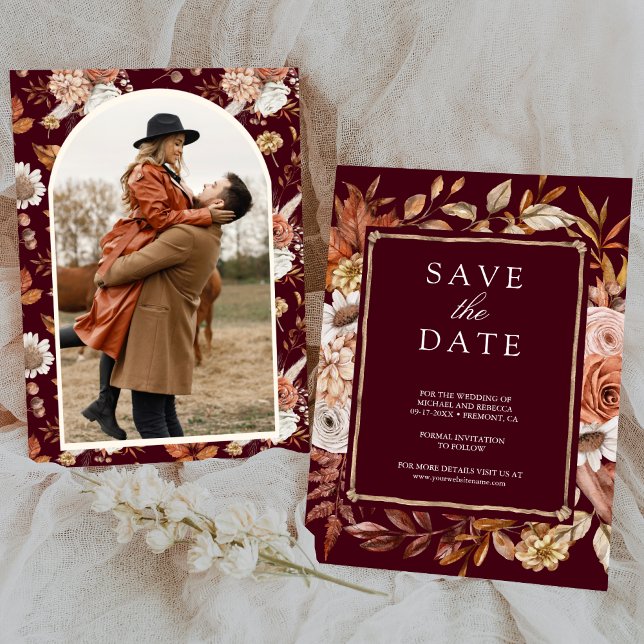 Reserva La Fecha Terracotta Floral Foto Boda Borgoña (Subido por el creador)