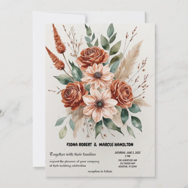 Reserva La Fecha Terracotta Florals Rustic Boho Boda (Anverso)