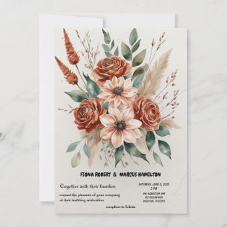 Reserva La Fecha Terracotta Florals Rustic Boho Boda
