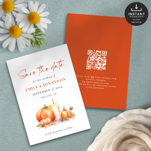 Reserva La Fecha Terracotta Naranja Calabazas Velas QR Boda de códi