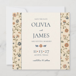 Reserva La Fecha Terracotta Navy Patterned Floral Wedding