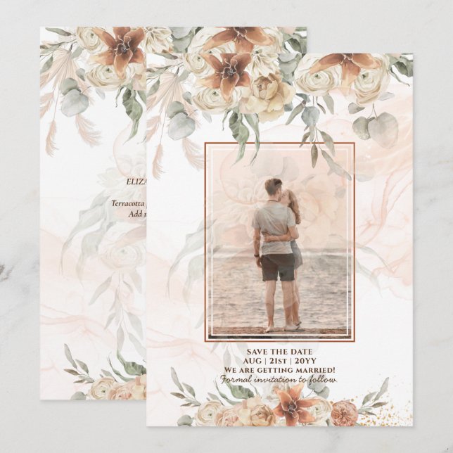 Reserva La Fecha Terracotta Pampas Boda de FOTO Grasa Save Dates S (Anverso / Reverso)
