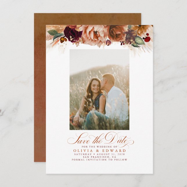 Reserva La Fecha Terracotta Pampas Grass Save The Date Photo (Anverso / Reverso)