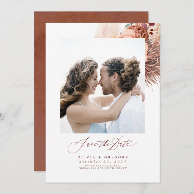 Reserva La Fecha Terracotta Pampas Grass Save The Date Photo (Anverso / Reverso)