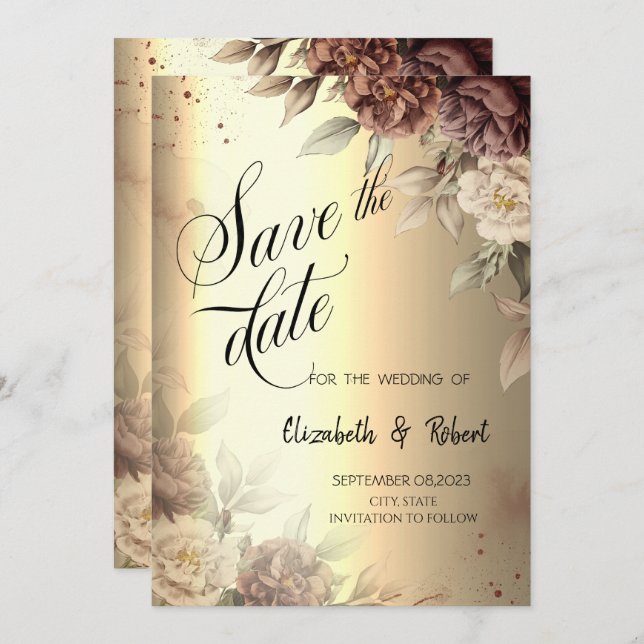 Reserva La Fecha Terracotta Rosas Elegant Gold Script Guardar La Fe (Anverso / Reverso)