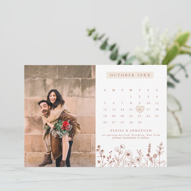 Reserva La Fecha Terracotta Rustic Floral Fall Wildflower Foto (Anverso de pie)