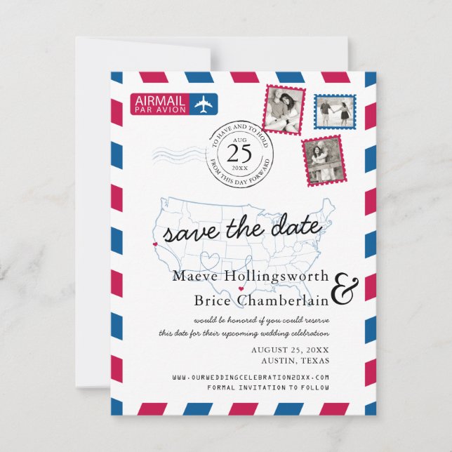 Reserva La Fecha Texas Northern California Airmail salva la fecha (Anverso)