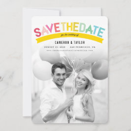 Reserva La Fecha Texto Colorido y Negrita Moderno Foto de Arcoíris 