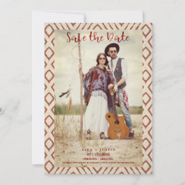 Reserva La Fecha Textura textil boho rojo pareja romántica engancha