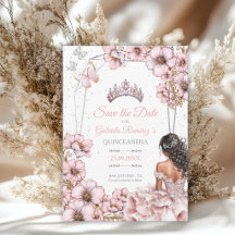 Tiara de mariposa de plata rosa Quinceañera
