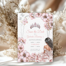 Reserva La Fecha Tiara de mariposa de plata rosa Quinceañera