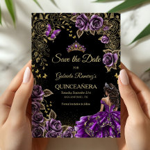 Tiara dorada de Quinceañera negra y púrpura