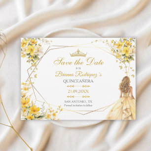Reserva La Fecha Tiara Floral Mariposas Amarillo Dorado Quinceañera