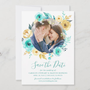 Reserva La Fecha Tiffany Gold Floral Wreath Photo Save the Date