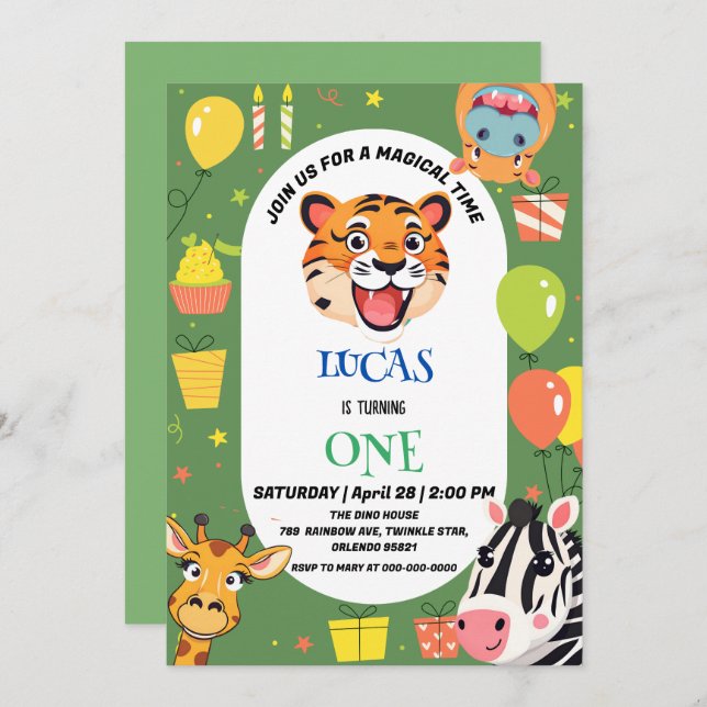 Reserva La Fecha Tigre divertido Zebra Hippo zoológico safari Salva (Anverso / Reverso)