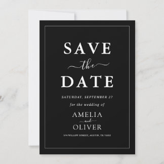 Reserva La Fecha Timeless Dark Black Modern Minimalist Wedding
